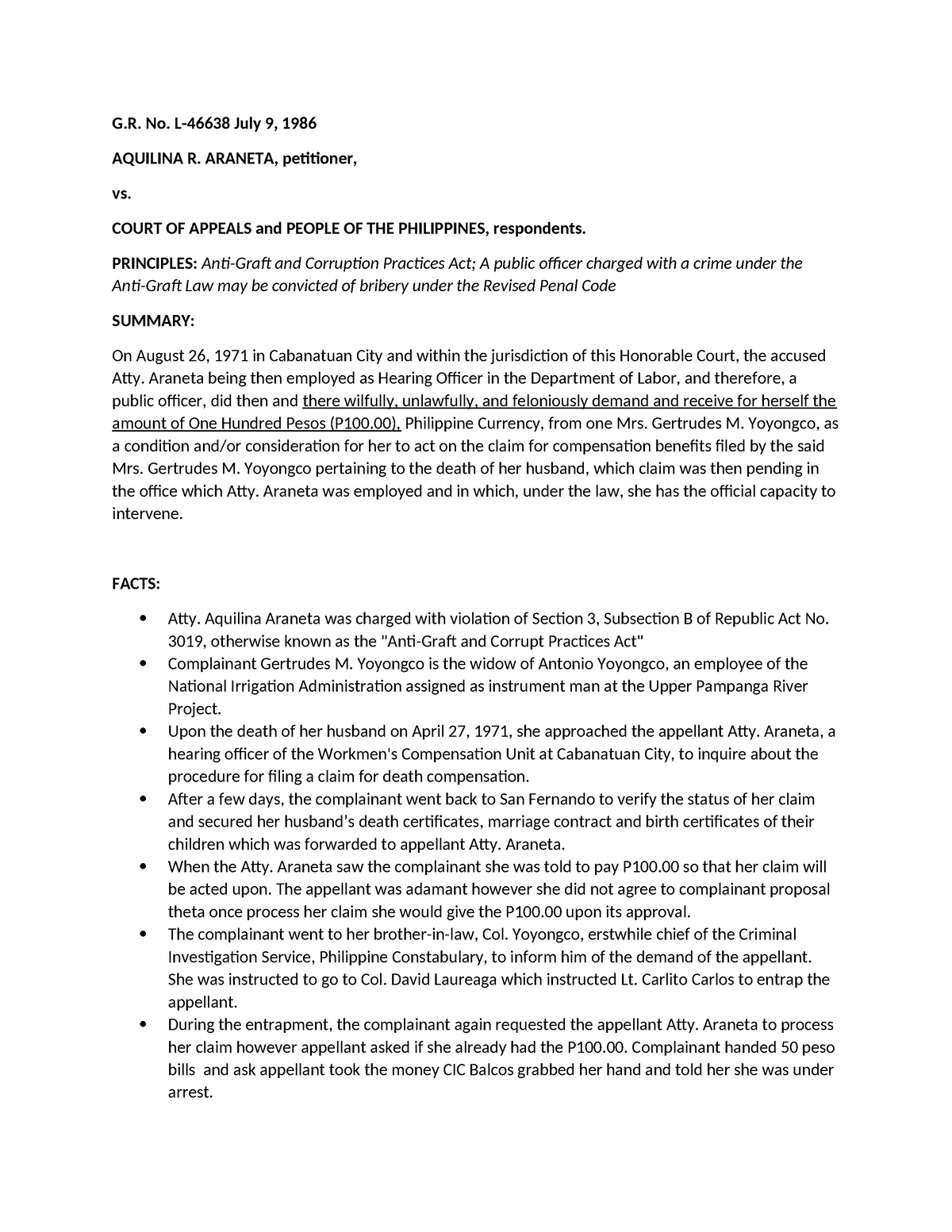 11.Araneta vs. CA, at al., L-46638 - G. No. L-46638 July 9, 1986 ...