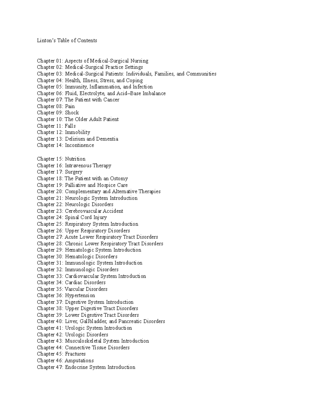 Linton test Linton’s Table of Contents Chapter 01 Aspects of