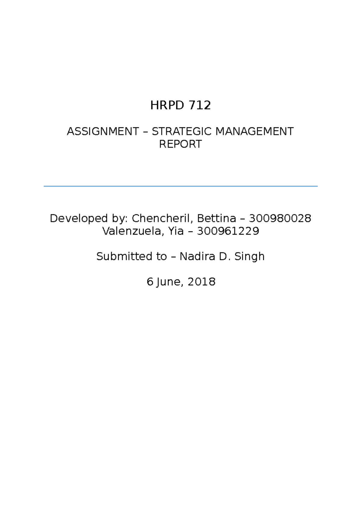 HRPD Assignment 1 Bettina Chencheril Yia Valenzuela - HRPD 712 ...