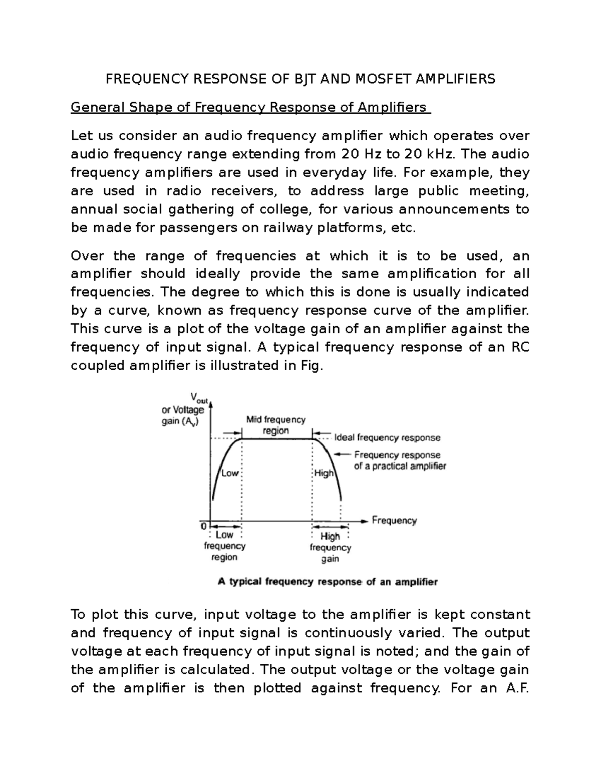 Unit4 freq response of bjt and mosfet FREQUENCY RESPONSE OF BJT AND