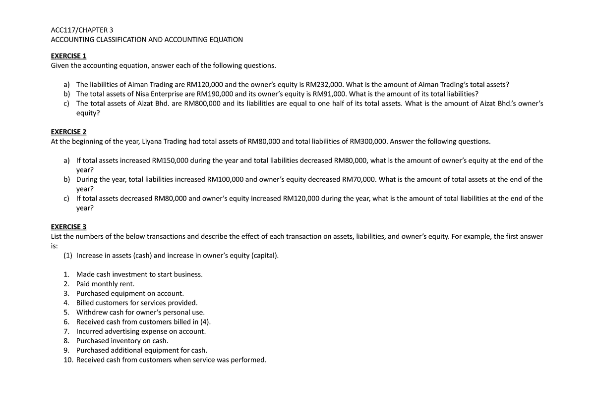 Chapter 3 Accounting Equation - ACC117/CHAPTER 3 ACCOUNTING ...