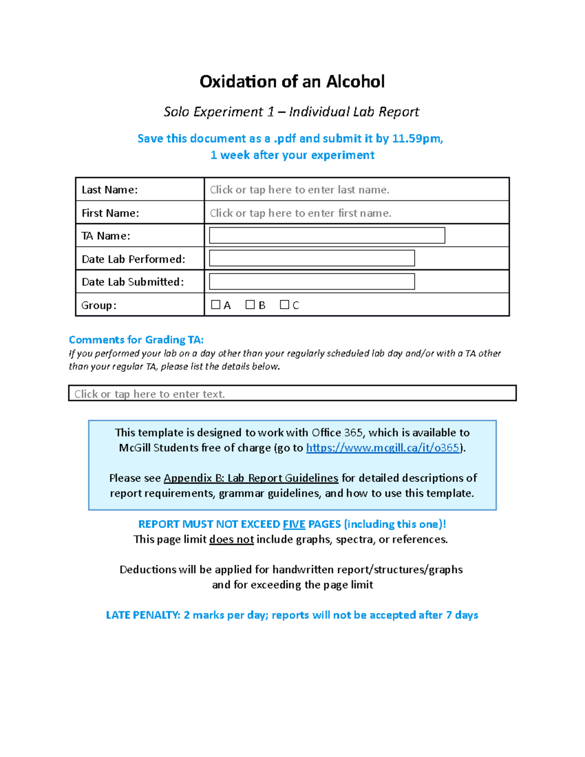 Reportsheetoxidation Oxidation of an Alcohol Solo Experiment 1