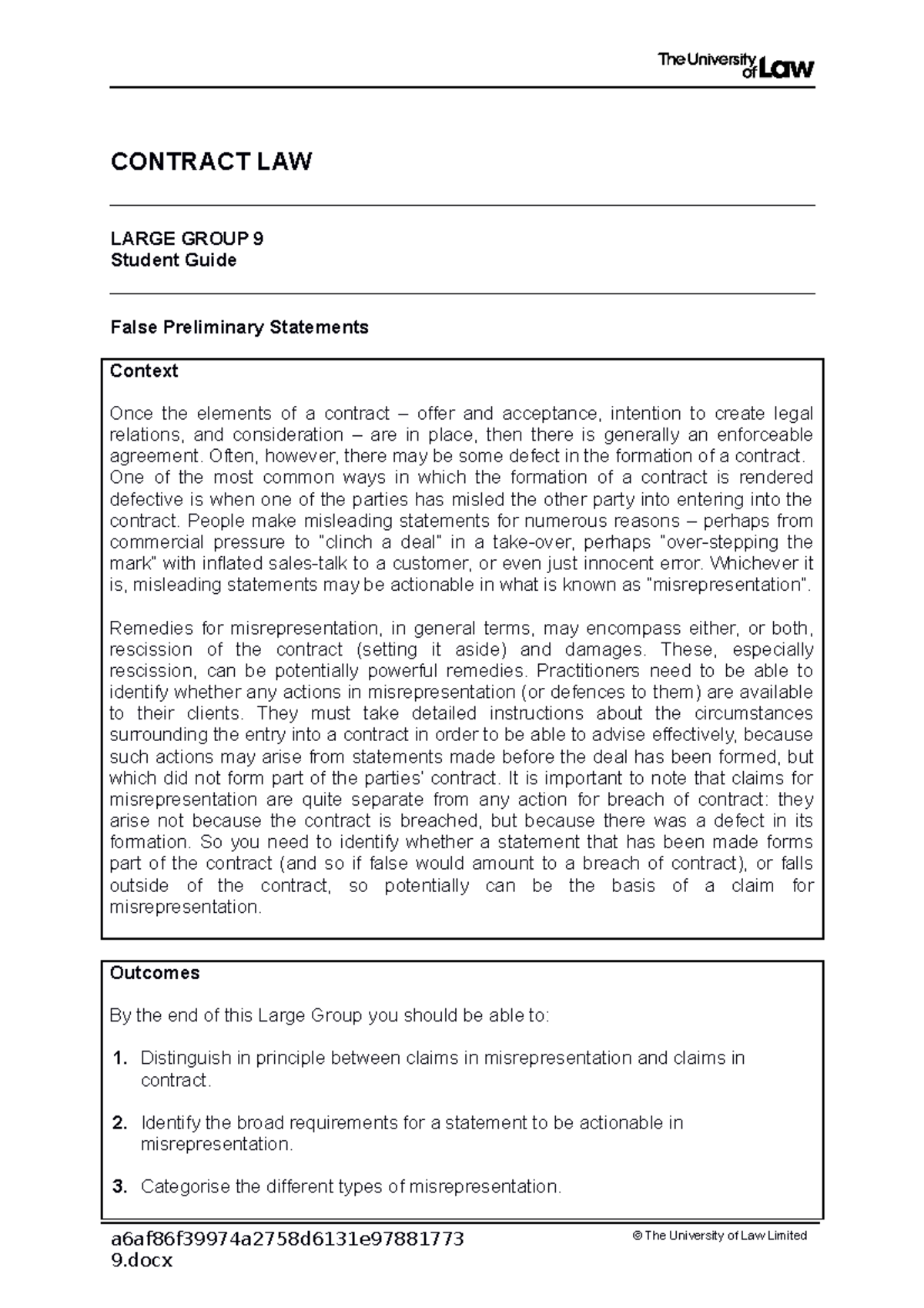 2021 cont lg09 ce01 student guide - CONTRACT LAW LARGE GROUP 9 Student ...