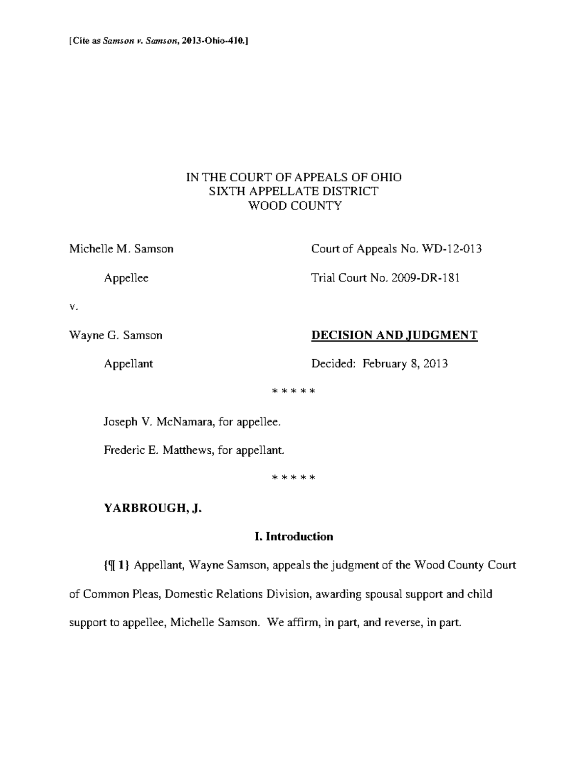 Wd12013 Case [Cite as Samson v. Samson , 2013Ohio410.] IN THE