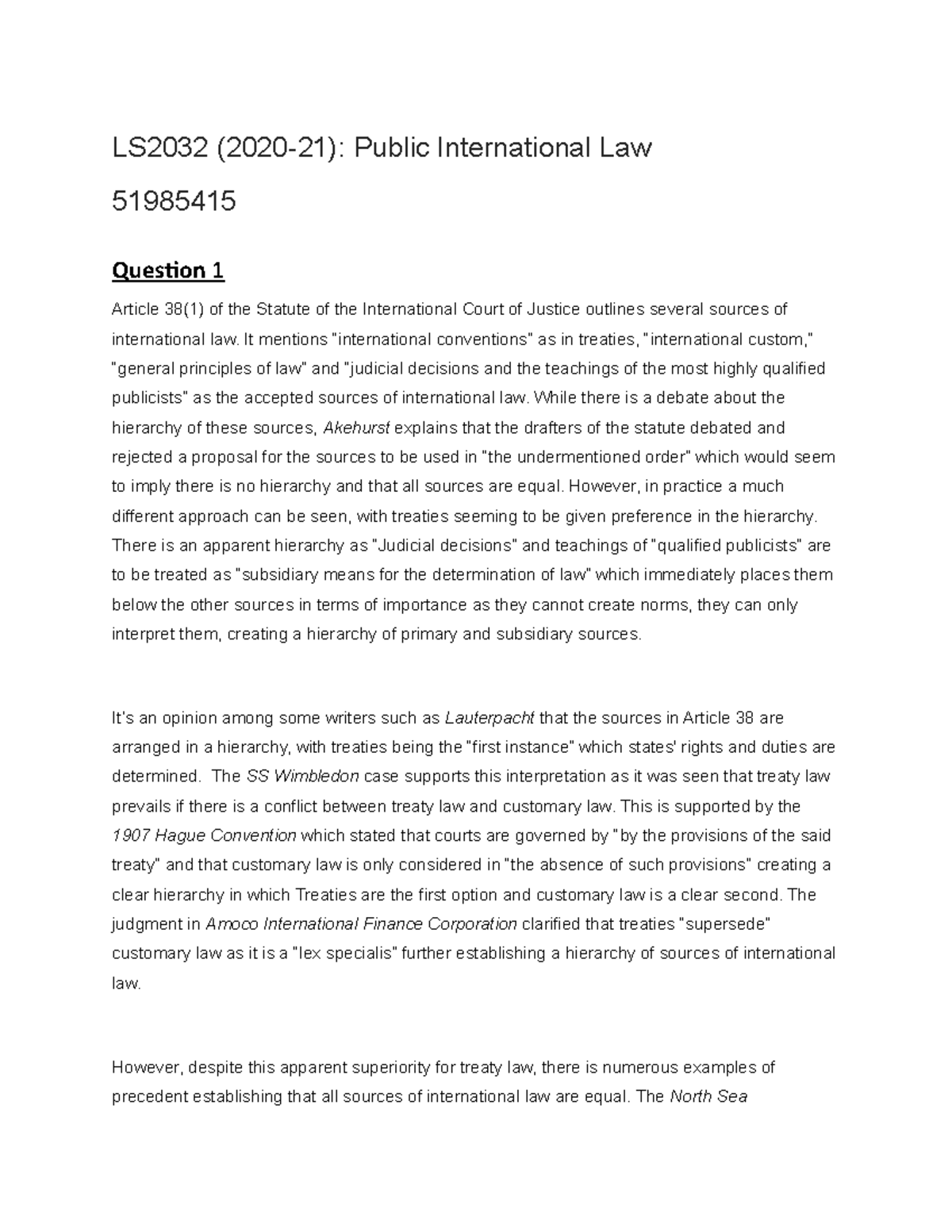 PIL 2 - Grade: a5 - LS2032 (2020-21): Public International Law 51985415 ...