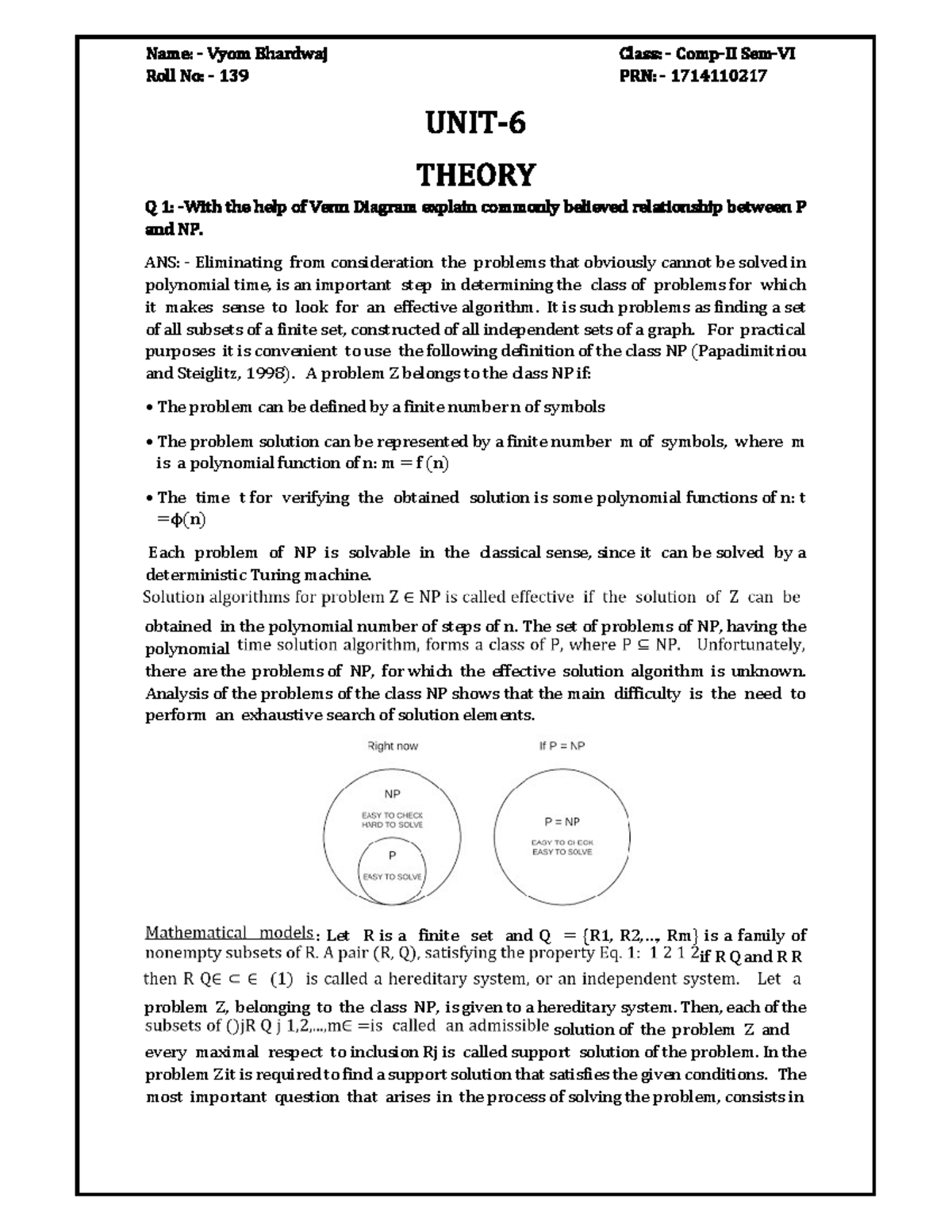 DAA unit-6 - Lecture notes 1-6 - Roll No: - 139 PRN: - 1714110217 Q 1 ...
