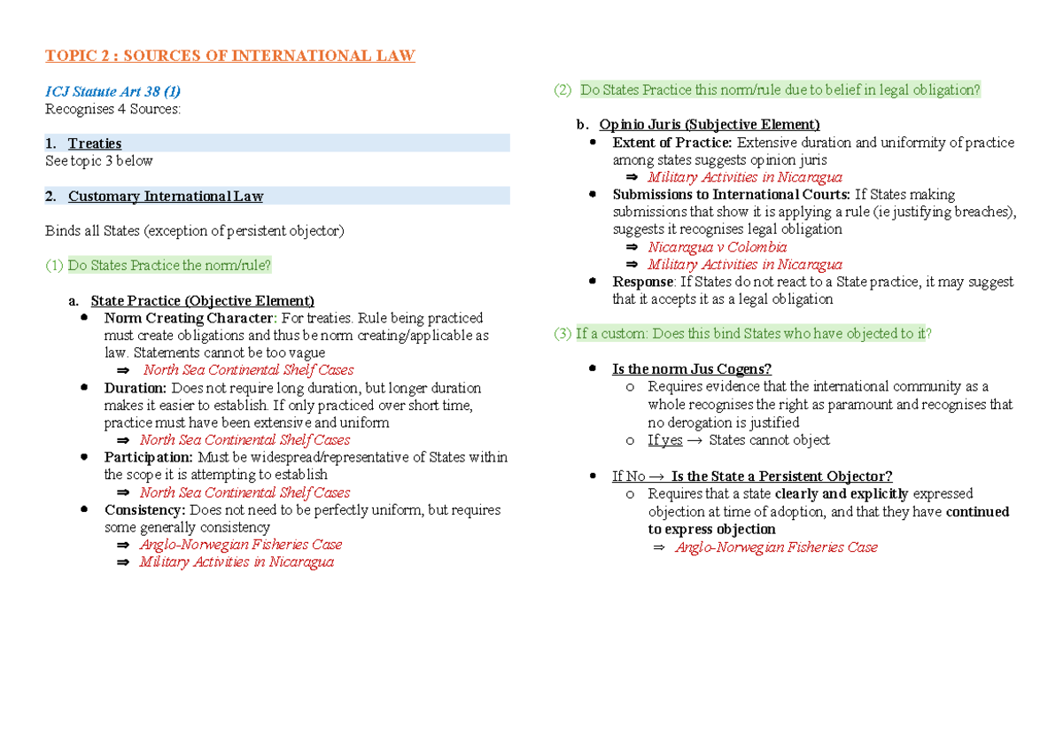 PIL Problem Q Scaffolds - TOPIC 2 : SOURCES OF INTERNATIONAL LAW ICJ ...