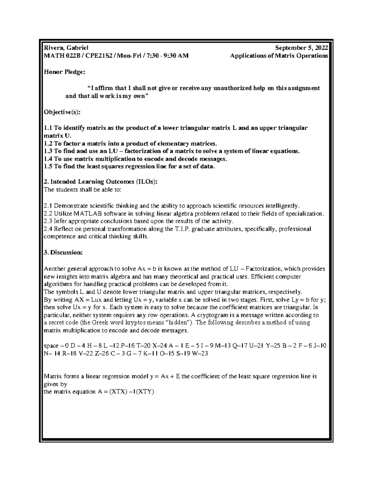 Activity Applications Of Matrix Operations 2 - Rivera, Gabriel 