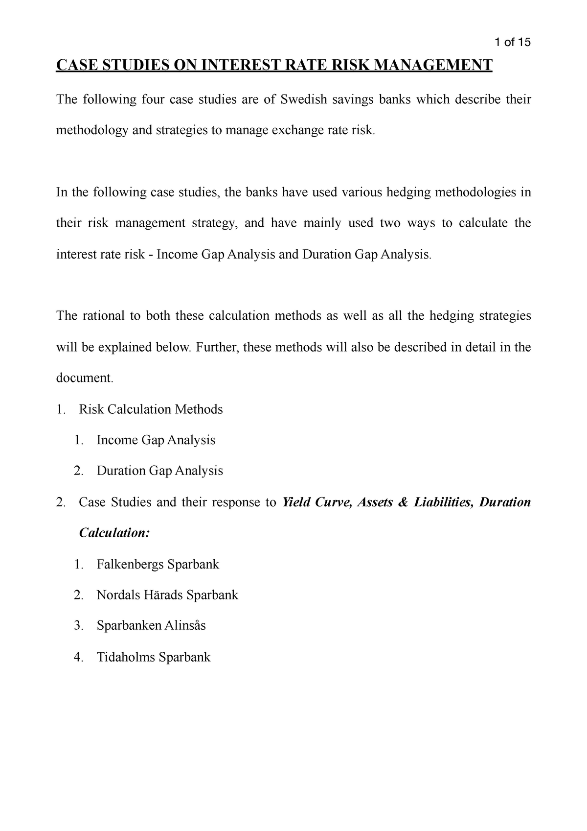 case study on interest rate risk