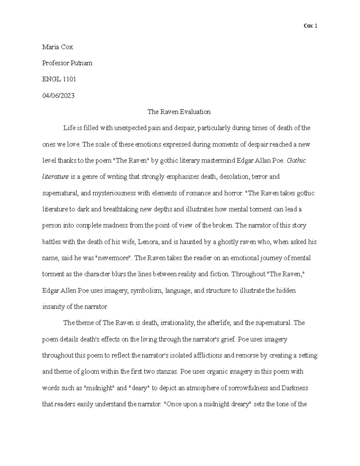 the raven essay thesis