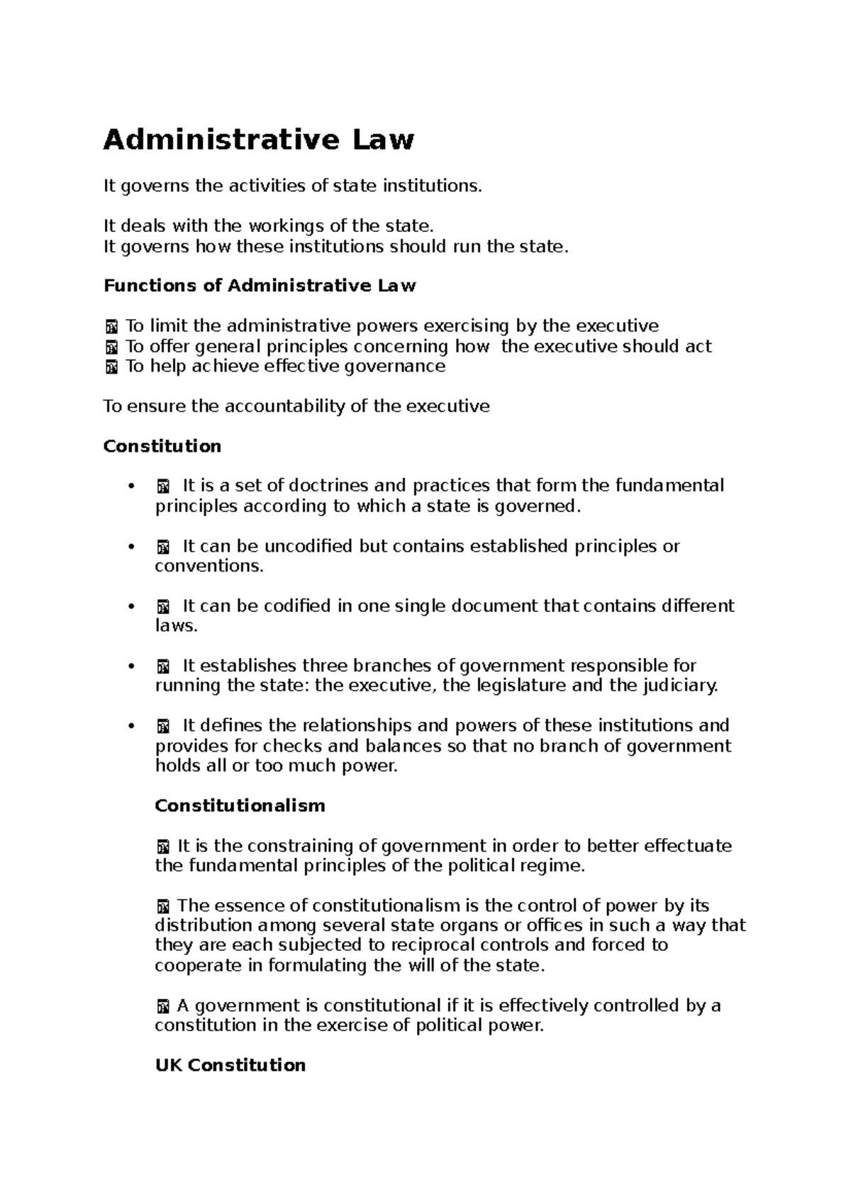 Law notes 9 - Administrative Law It governs the activities of state ...