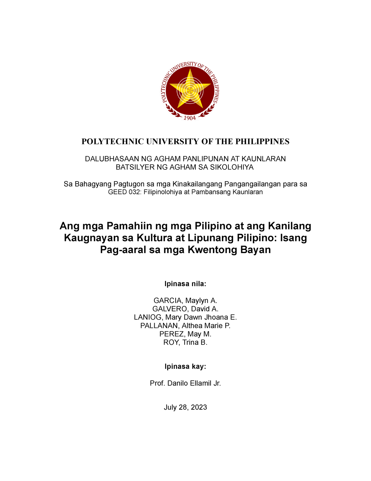 Garcia, Galvero, Laniog, Pallanan, Perez, Roy Ang Mga Pamahiin Ng Mga ...