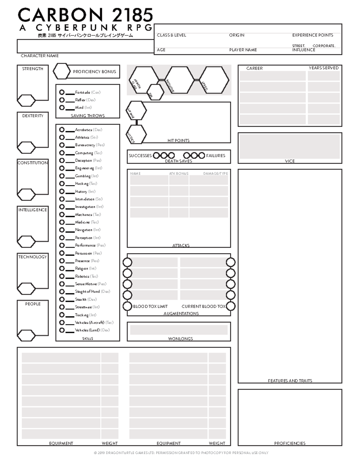 Carbon Character Sheet Fillable CHARACTER NAME PROFICIENCY BONUS