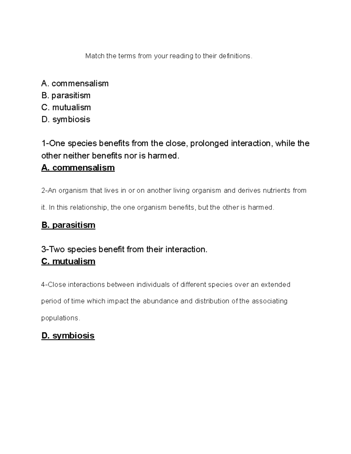 BIO Assg. HW - Biology; Form and Function - Match the terms from your ...