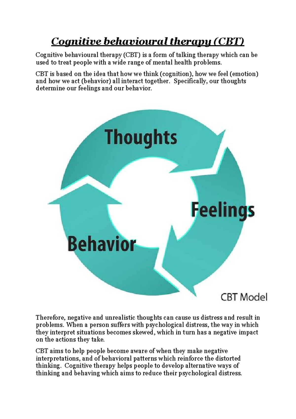 Cognitive behavioural therapy - CBT is based on the idea that how we ...