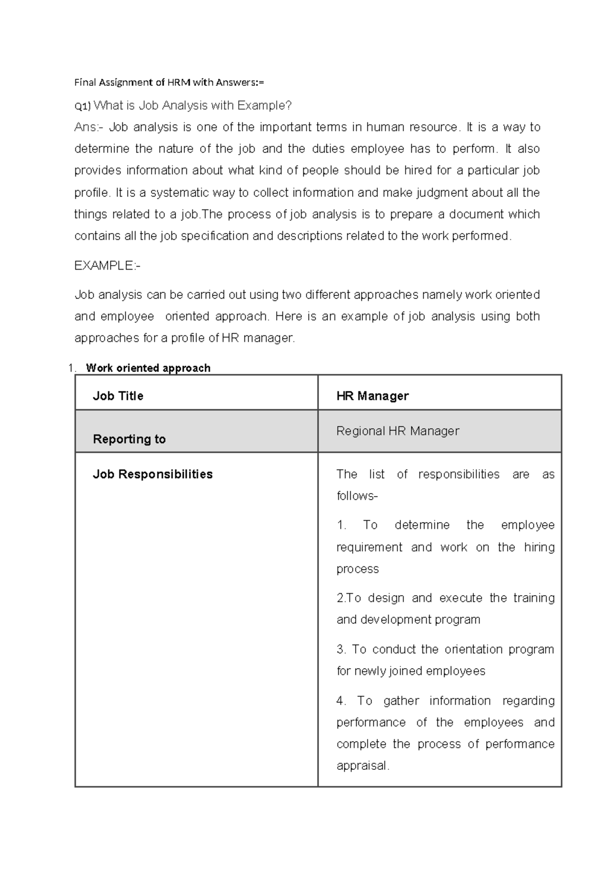 Final Assignment of HRM with Answers - It is a way to determine the ...