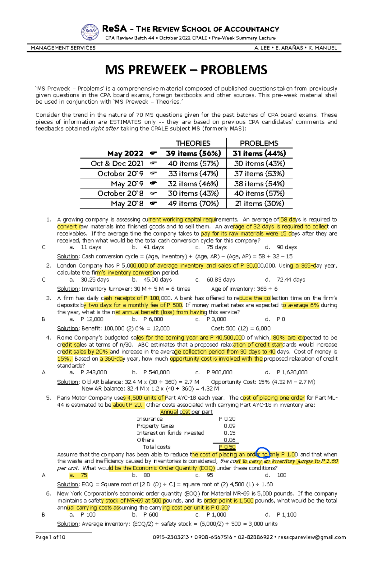 MS Preweek Problems B44 - ReSA - THE REVIEW SCHOOL OF ACCOUNTANCY CPA ...