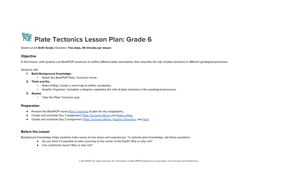 Grade6LessonPlan PlateTectonics Final Plate Tectonics Lesson