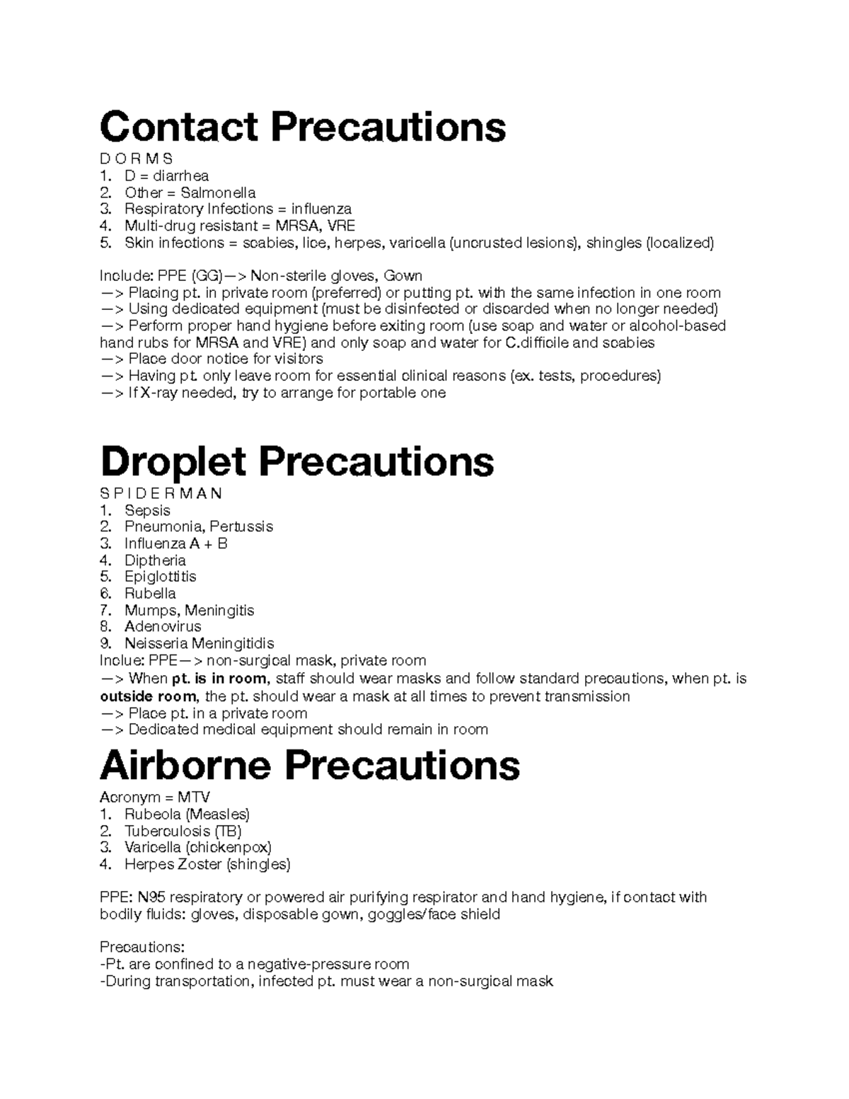 Notes for nursing students - Contact Precautions D O R M S 1. D ...
