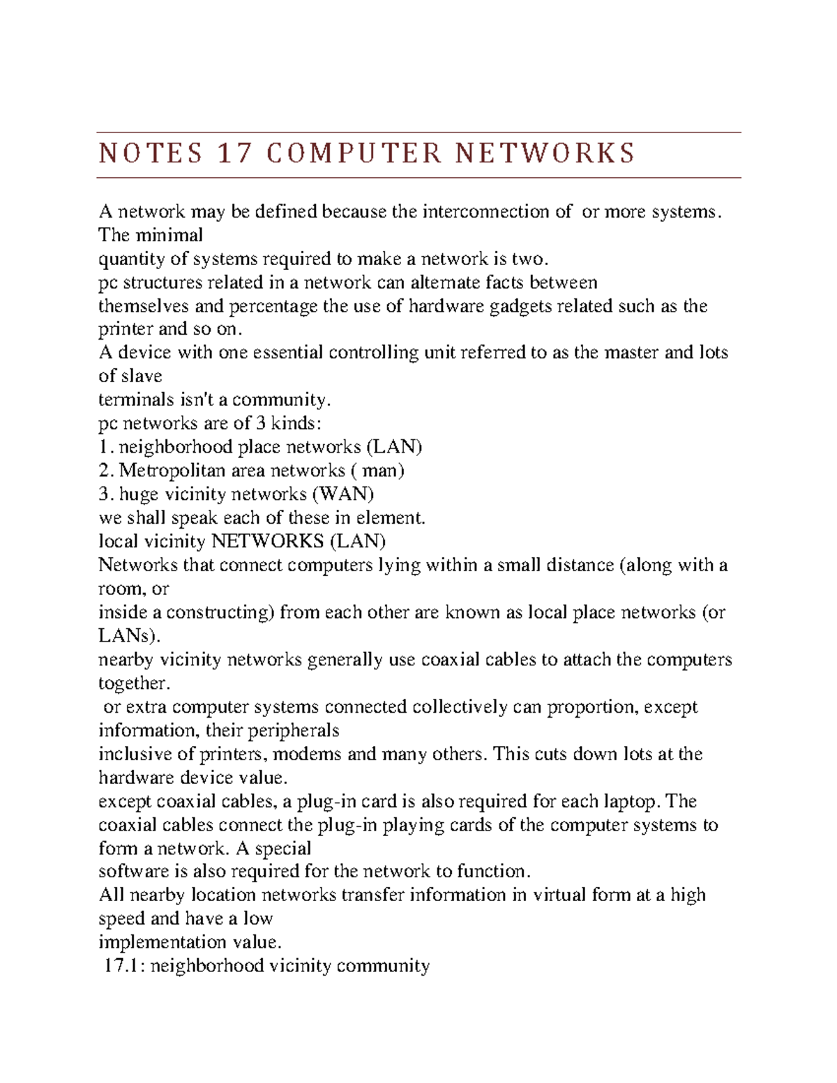 Notes 17 Computer Networks - N O T E S 1 7 C O M P U T E R N E T W O R ...