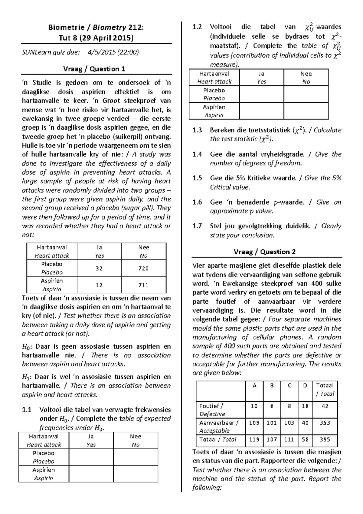Tut 8 2015 8th tutorial biometry 212 Biometrie / Biometry 212 Tut