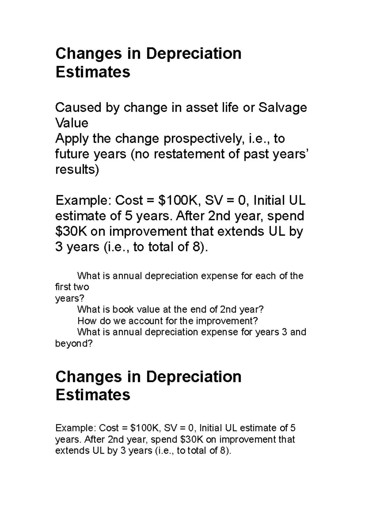 Changes in Depreciation - Changes in Depreciation Estimates Caused by ...