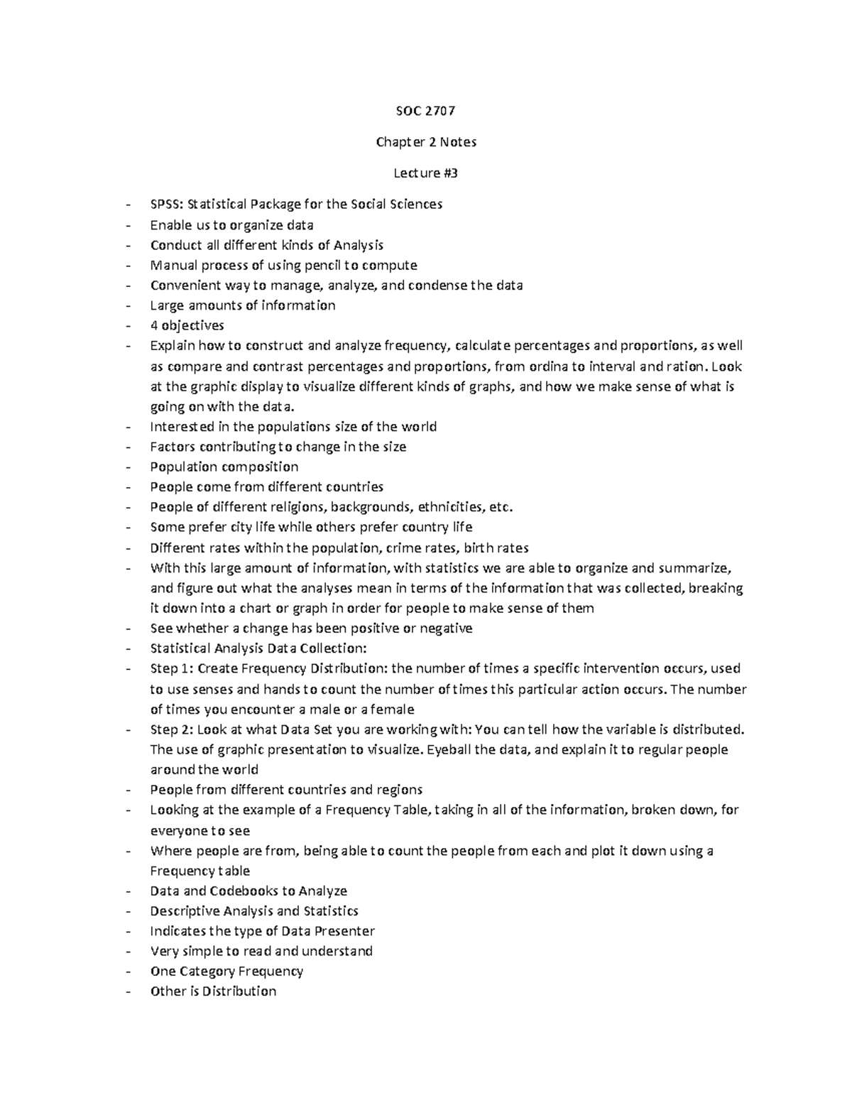 1.31.23 Notes (SSI) - SOC 2707 Chapter 2 Notes Lecture # SPSS ...