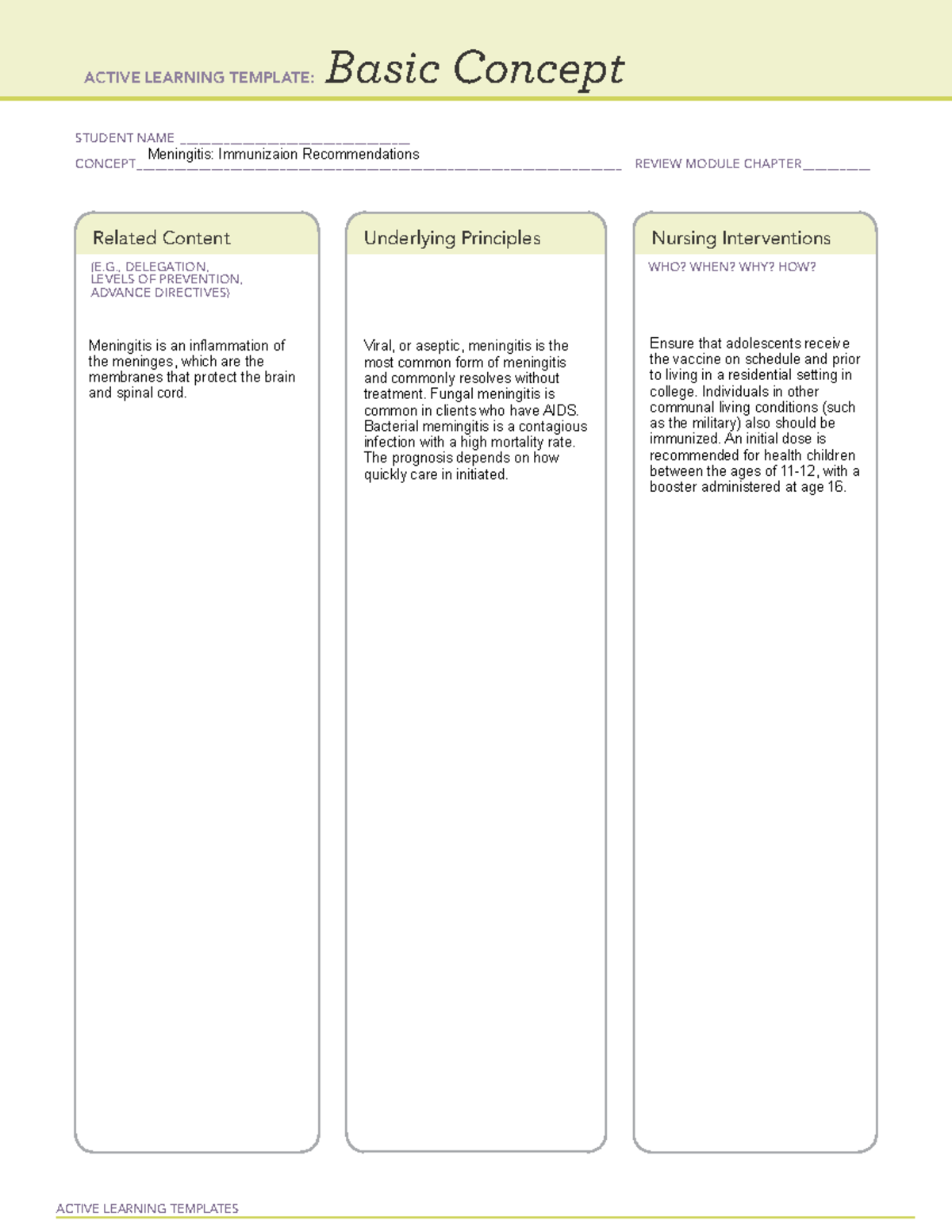 Focus Review B - 3 - NUR 426 - ACTIVE LEARNING TEMPLATES Basic Concept ...