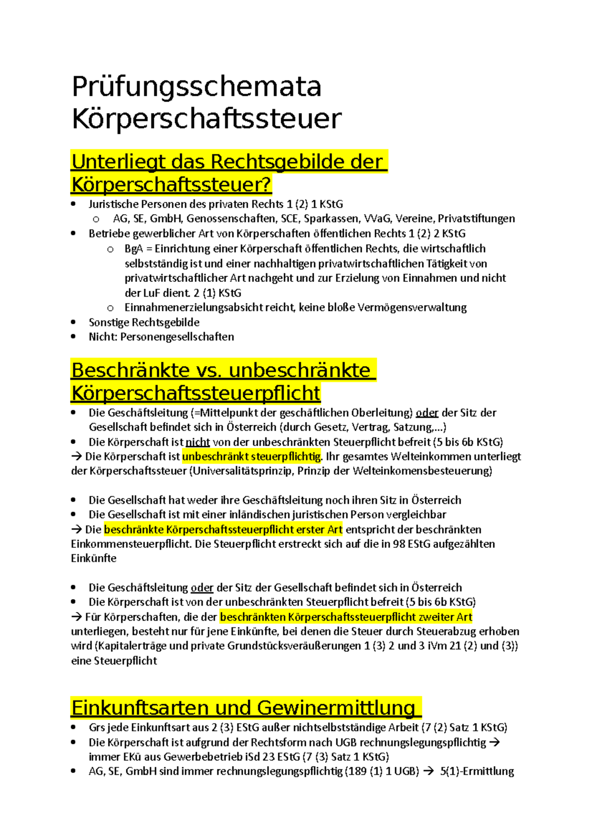 KSt - Prüfungsschema/Übersicht - Prüfungsschemata Körperschaftssteuer ...