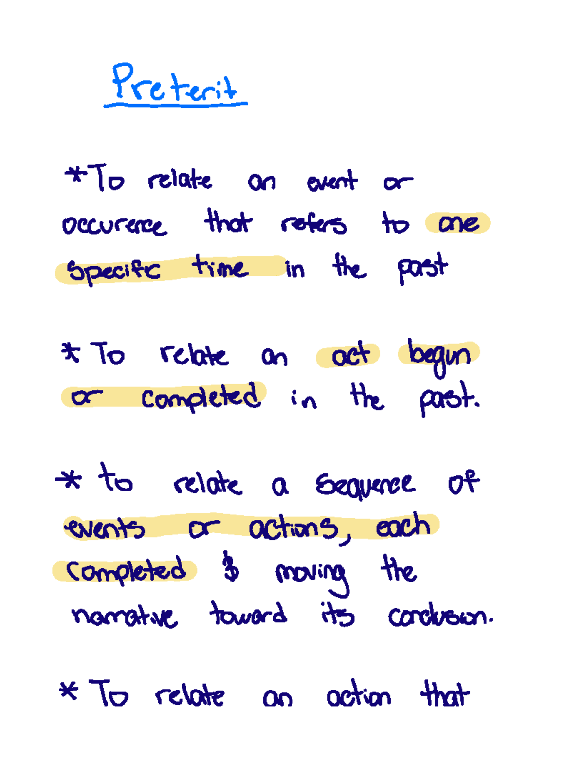 Preterite vs imperfect Preterit To relate an event or occurrence that