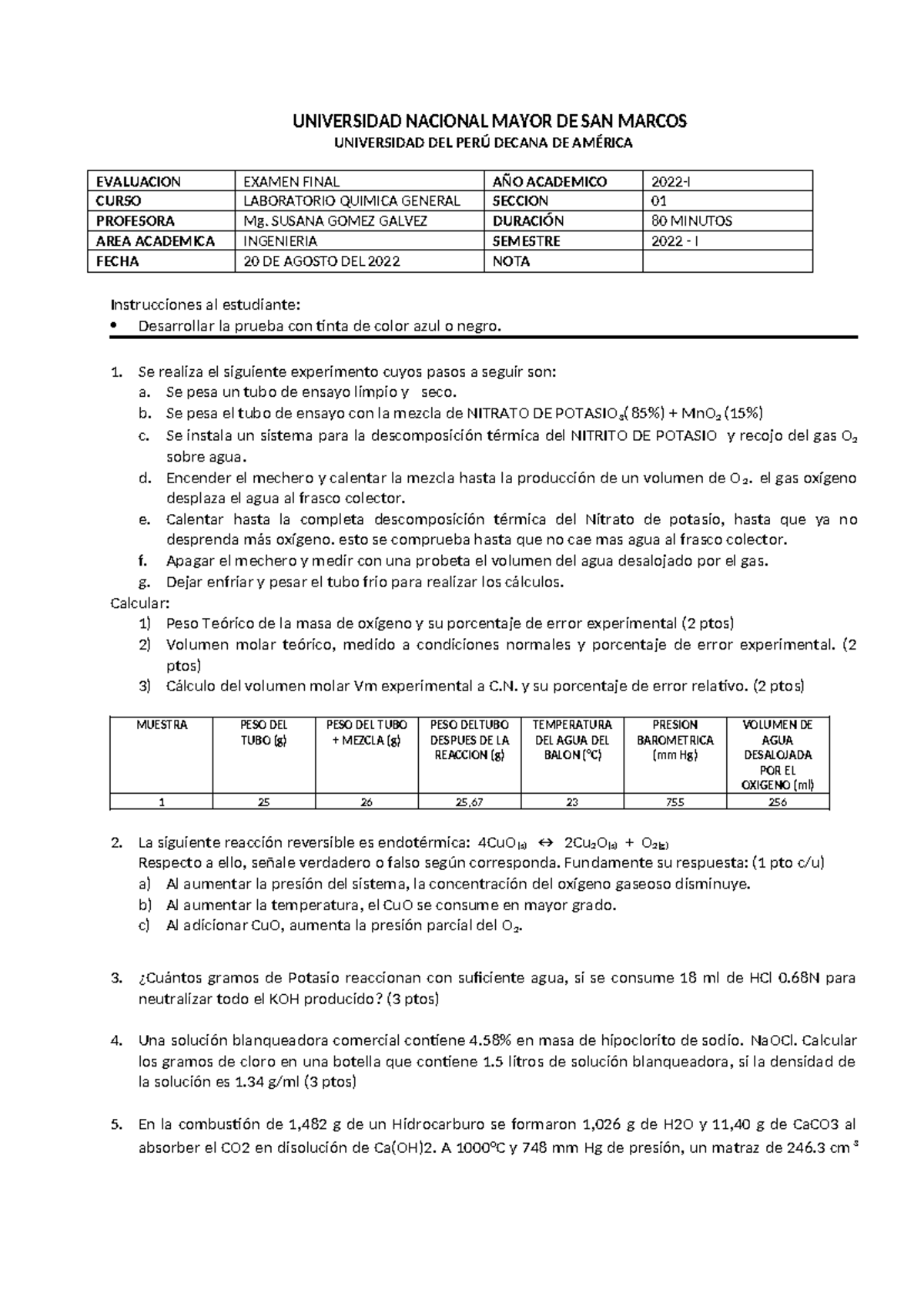 Examen Laborat Grupo 1 - Hjko - UNIVERSIDAD NACIONAL MAYOR DE SAN ...