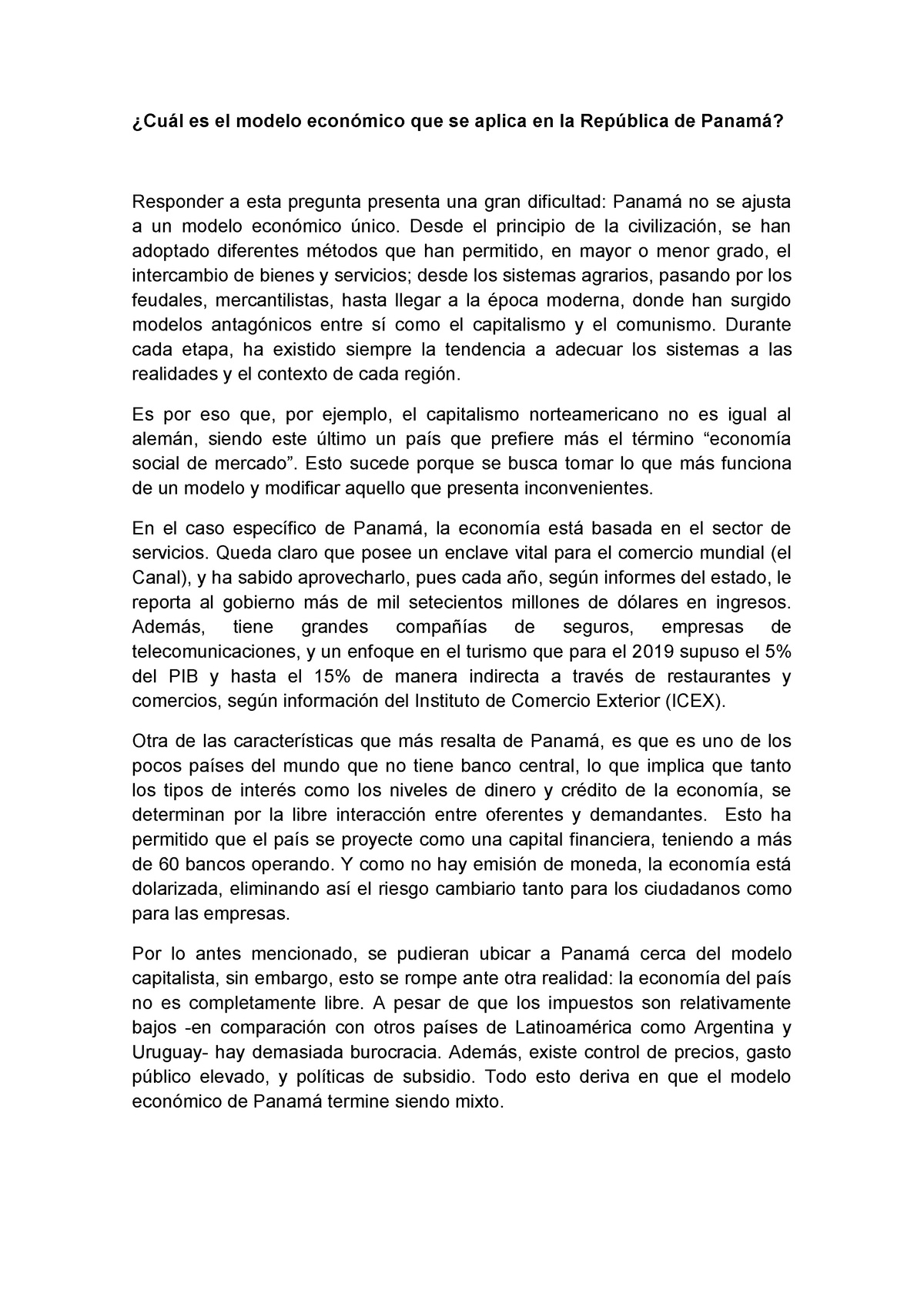 Cuál es el modelo económico que se aplica en la República de Panamá - ¿Cuál  es el modelo económico - Studocu