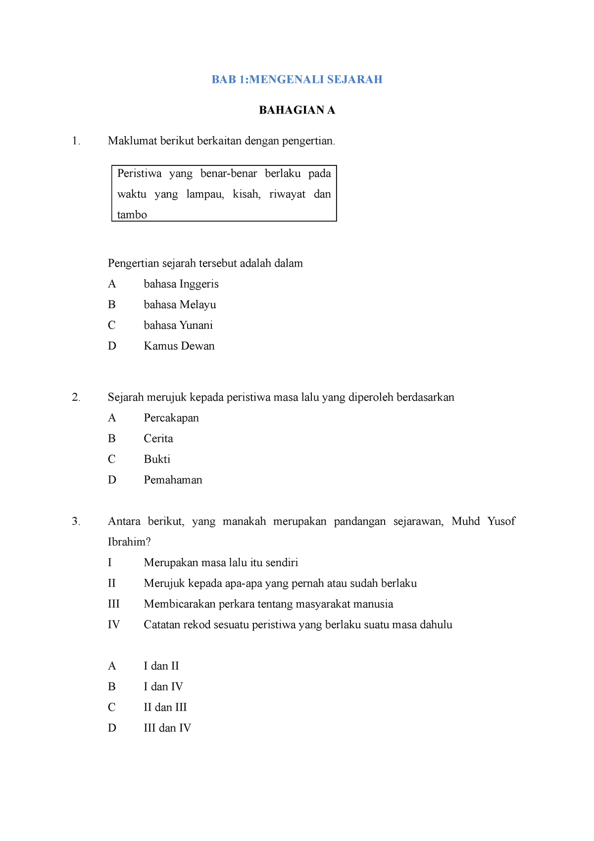 BAB 1 F1 - LATIHAN - BAB 1:MENGENALI SEJARAH BAHAGIAN A Maklumat ...