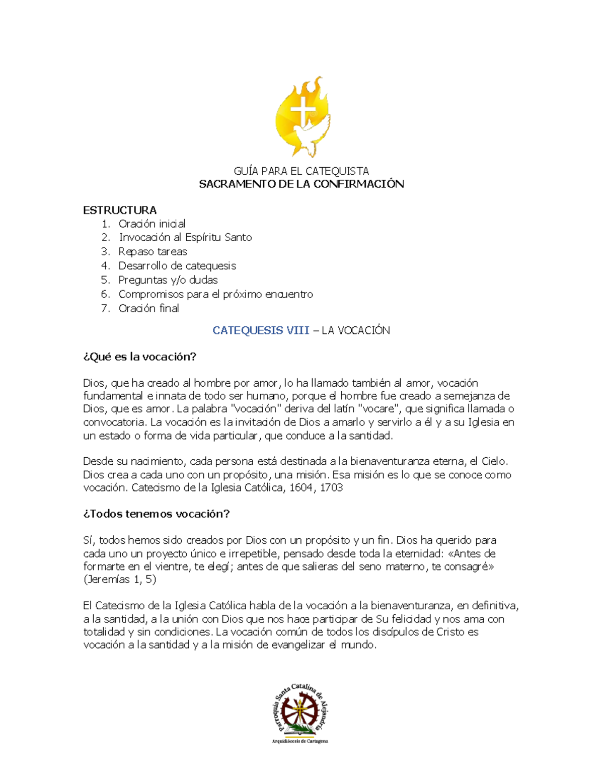 Catequesis VIII - La Vocación - GUÕA PARA EL CATEQUISTA SACRAMENTO DE ...