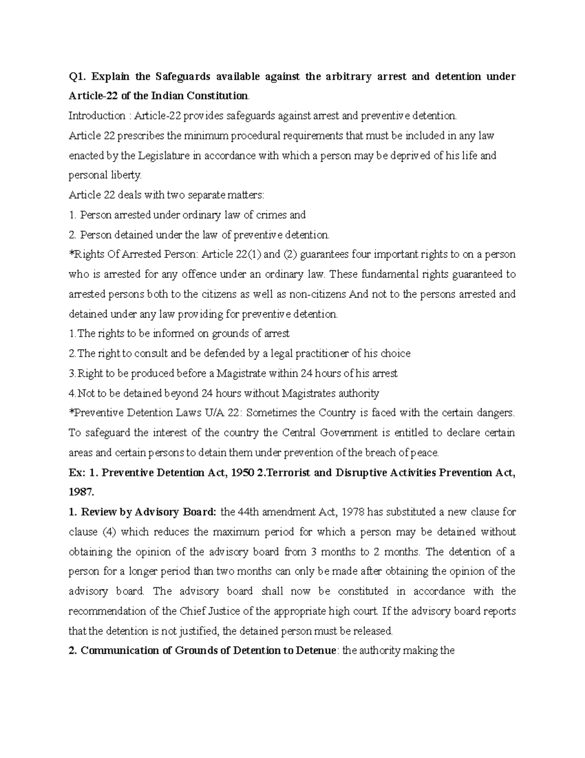 Safe guards against arbitrary arrests and equality under the indian ...