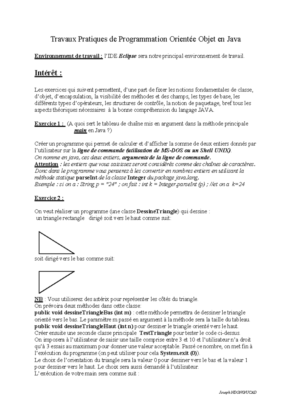Cahier d exercice Java - very important courses - Travaux Pratiques de ...
