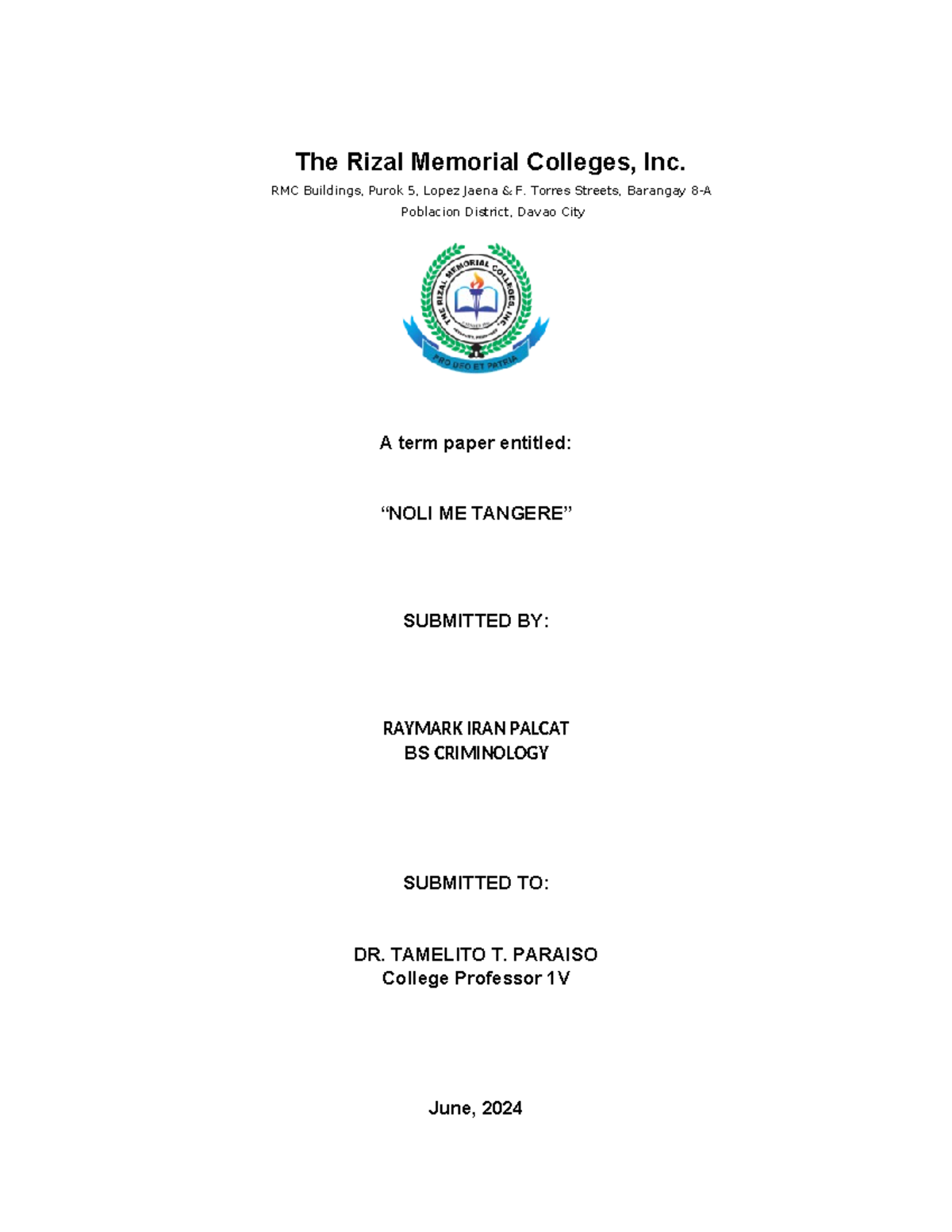 Format-of-a-Term-Paper - The Rizal Memorial Colleges, Inc. RMC ...