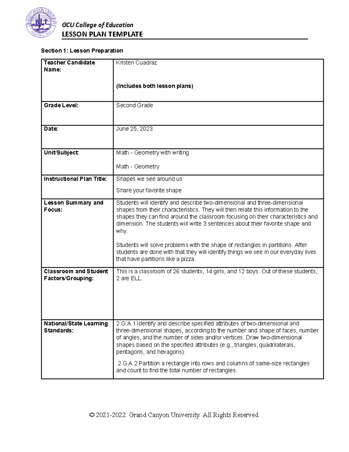 Lesson plan ECE 455 - benchmark - LESSON PLAN TEMPLATE Section 1 ...