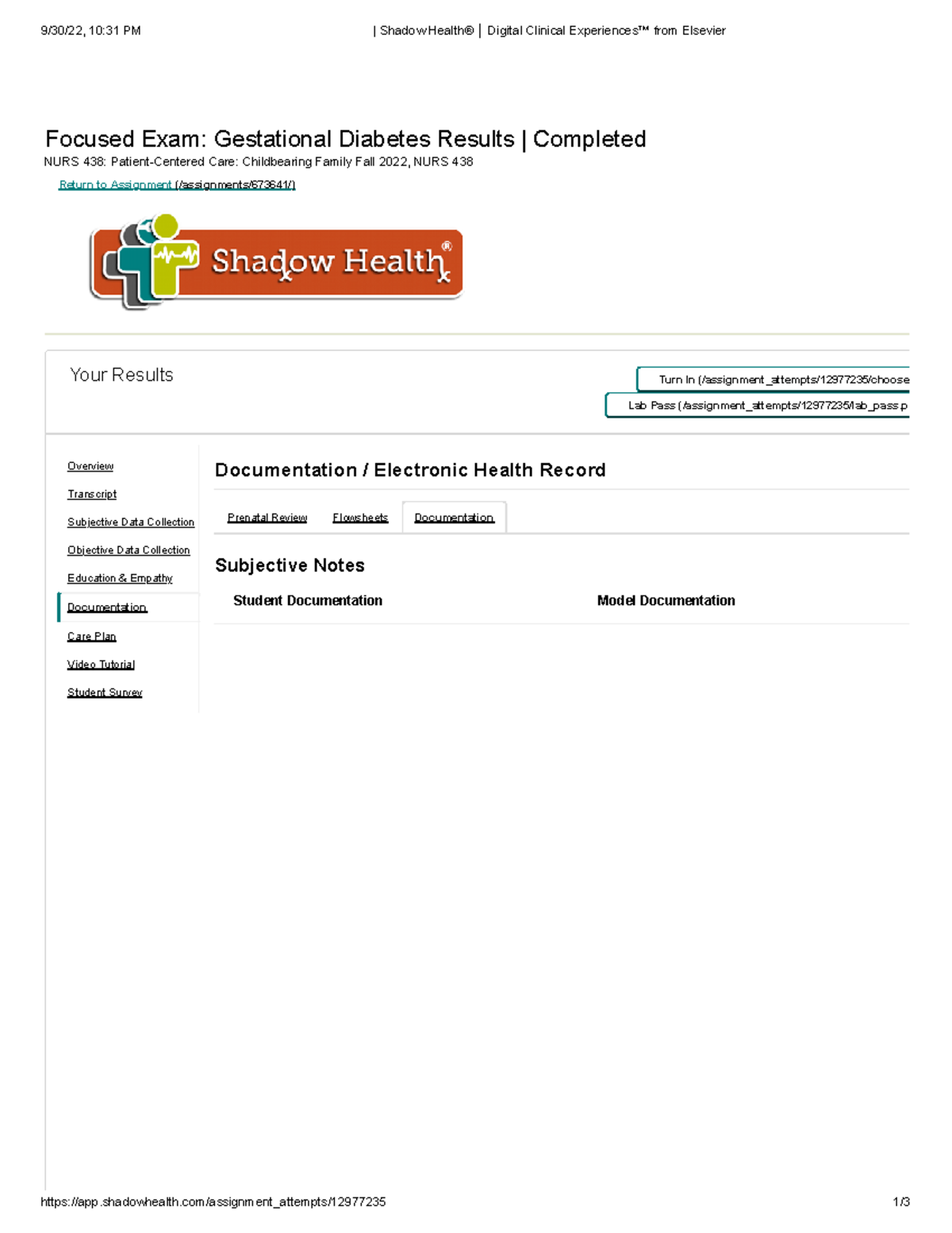 Shadow Healt Gestational Diabetes Documentation 9/30/22, 1031 PM