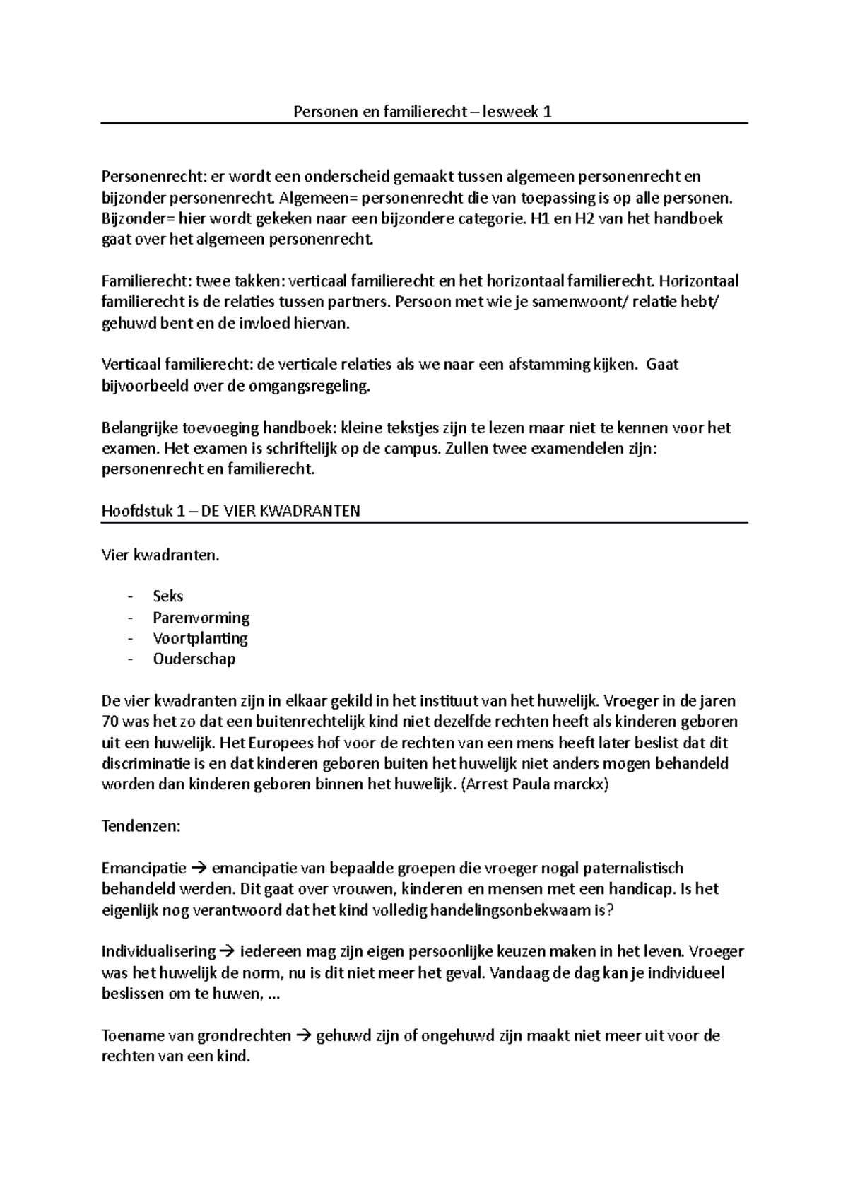 Personen En Familierecht Lesweek 1 (bepaald Deel Uitgeschreven ...