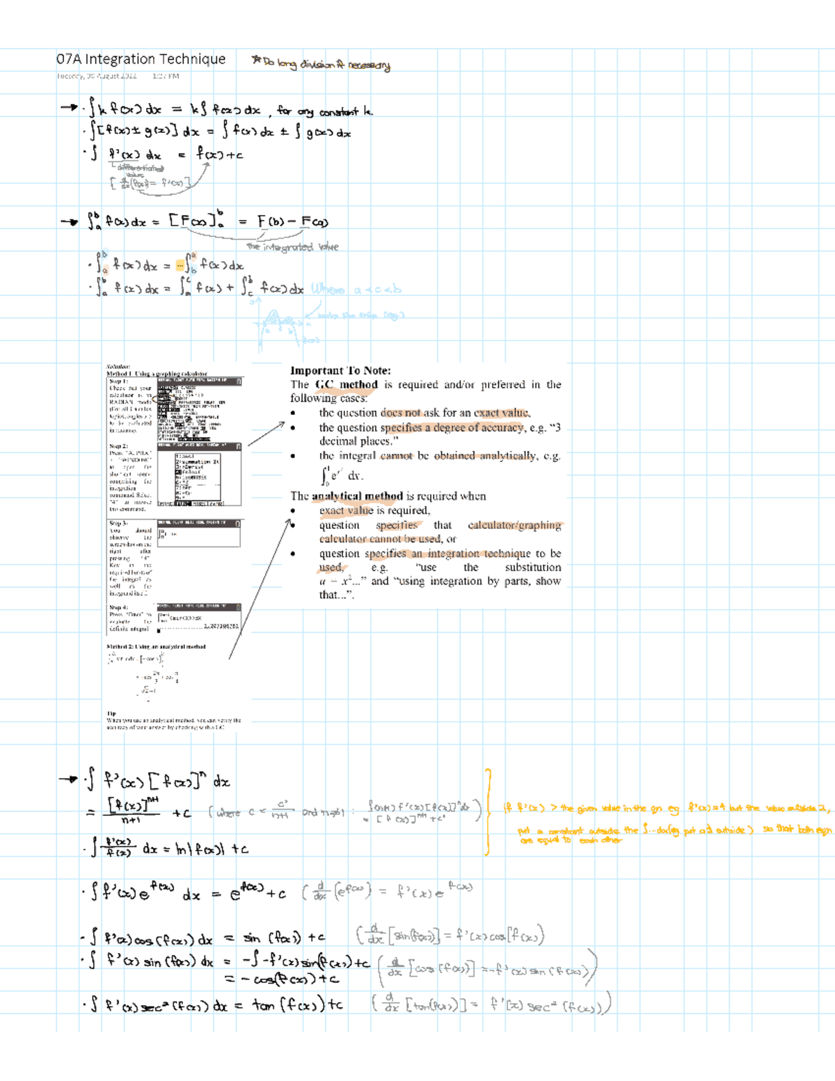 Integration technique summary - 07A Integration Technique Do long ...
