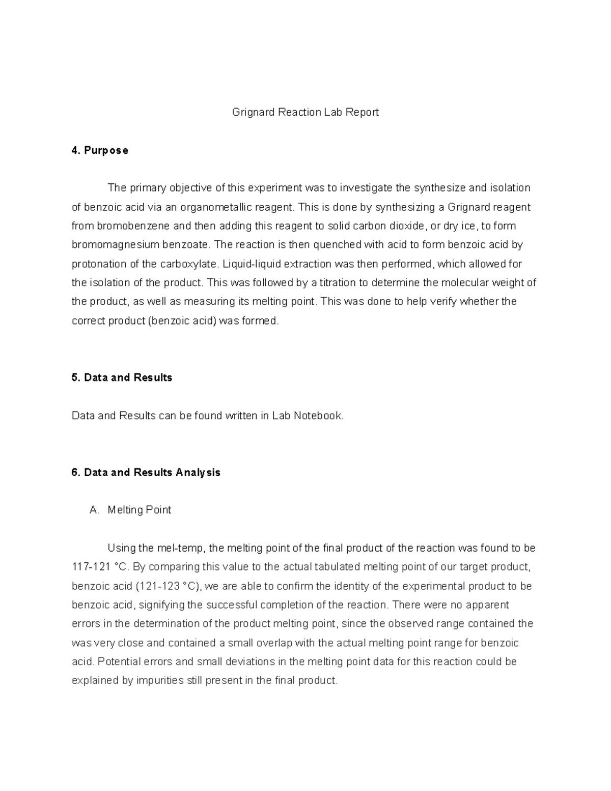 Grignard Reaction Lab Report - Purpose The primary objective of this ...