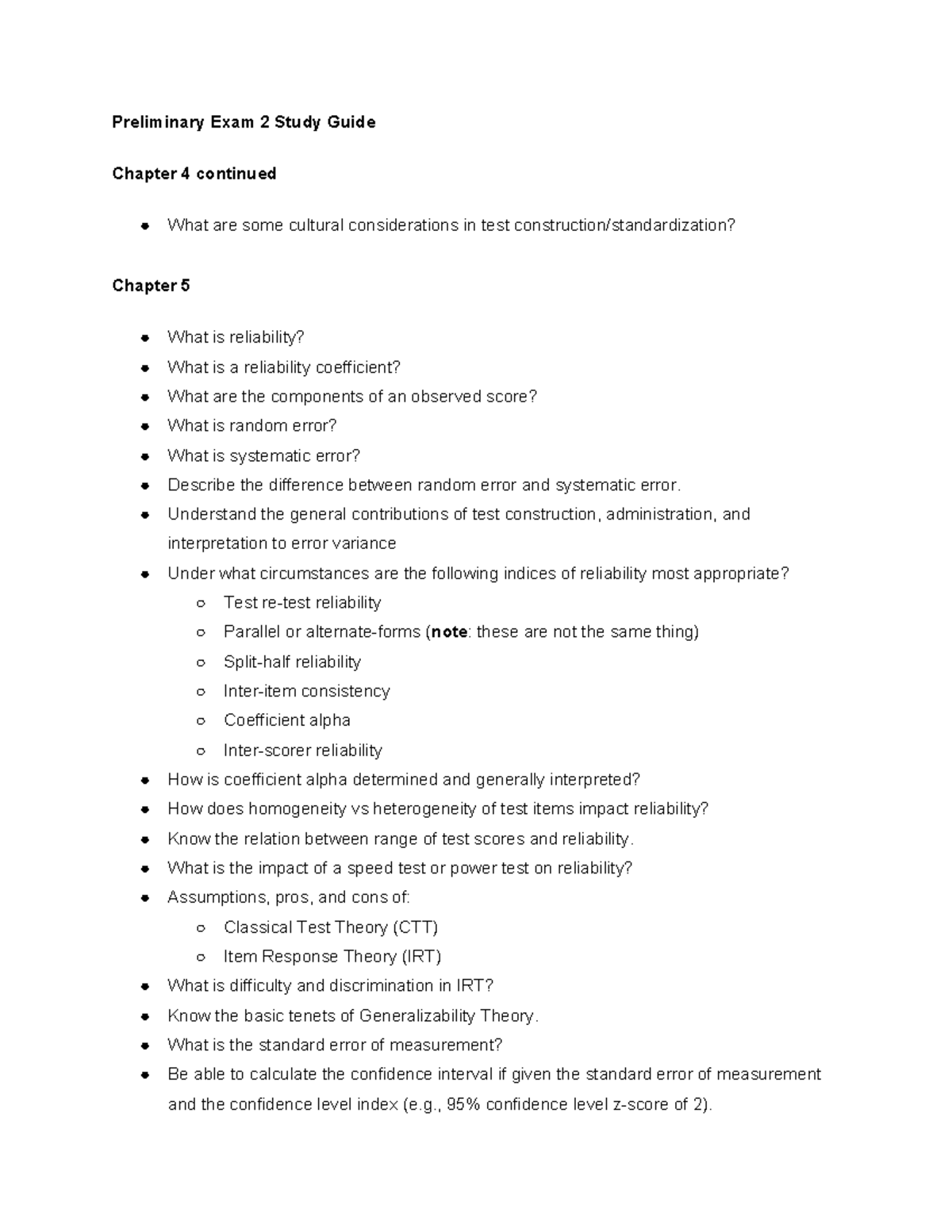 Exam 2 Study Guide Fall 2024 Updated - Preliminary Exam 2 Study Guide ...
