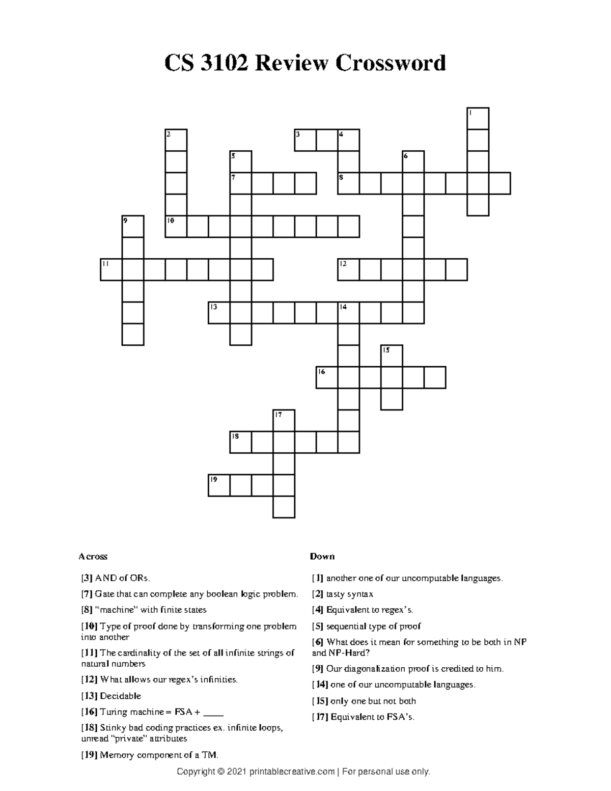 Crossword - 3wjbdsjhb - Copyright © 2021 printablecreative | For ...