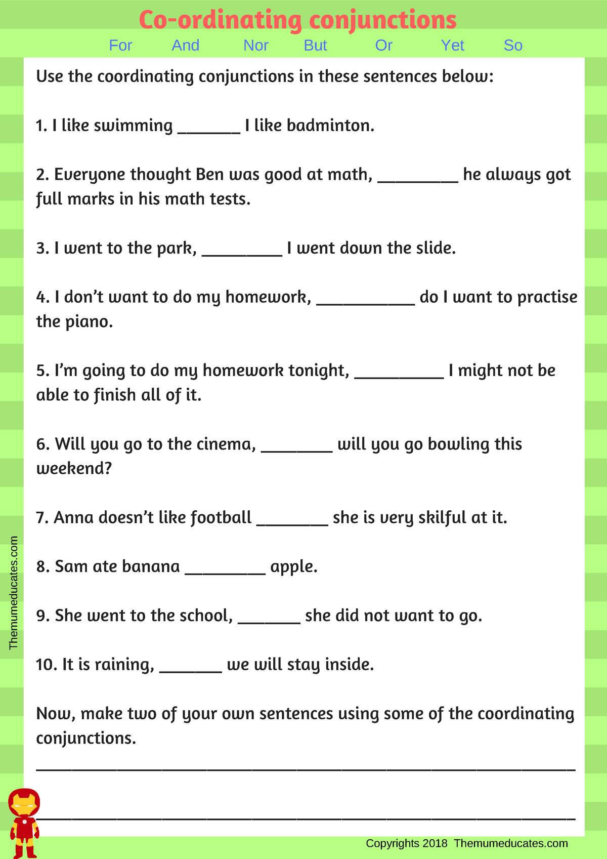 Use the coordinating conjunctions in the sentences - curriculum ...