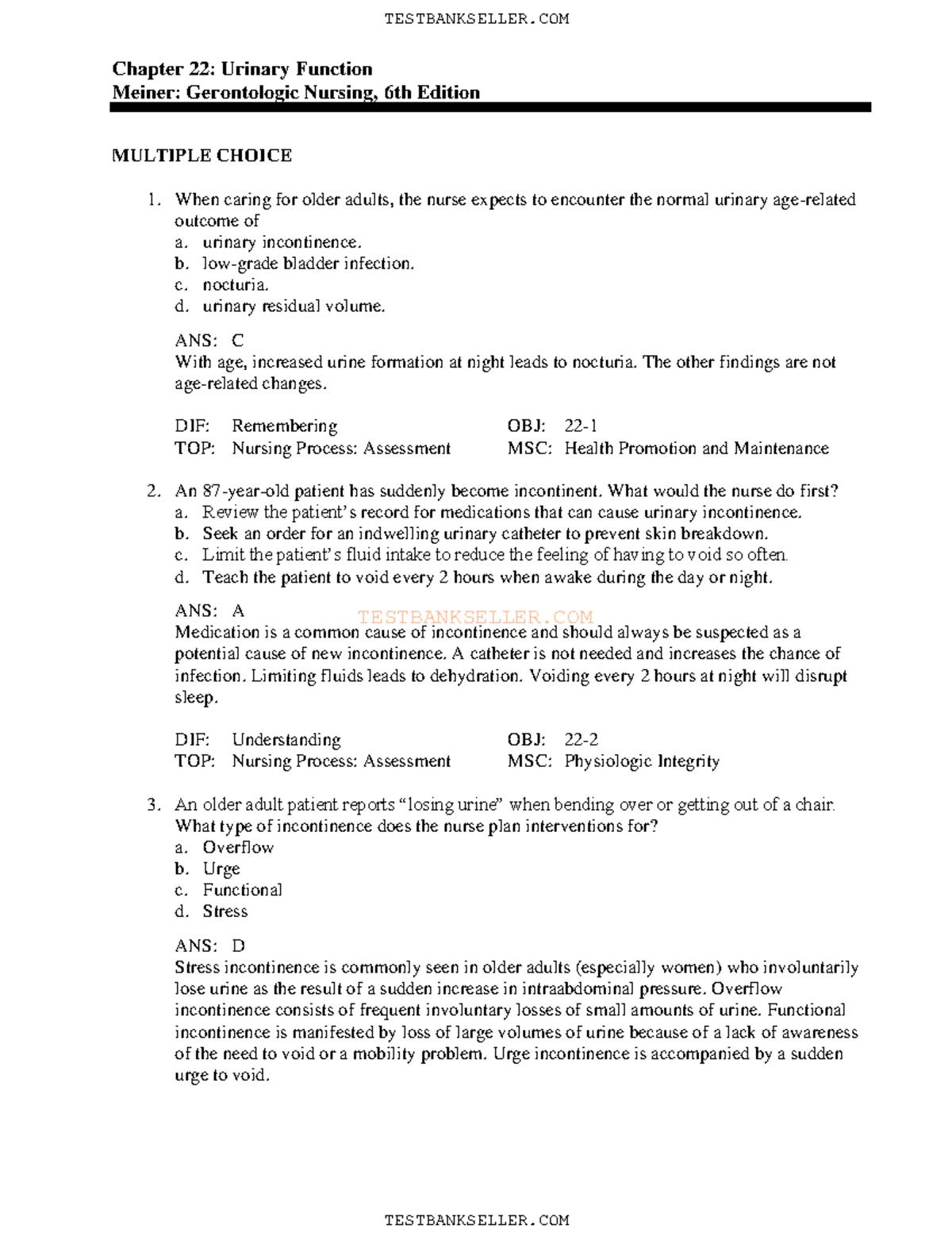 Chapter 22 Pharmacology - TESTBANKSELLER Chapter 22: Urinary Function ...