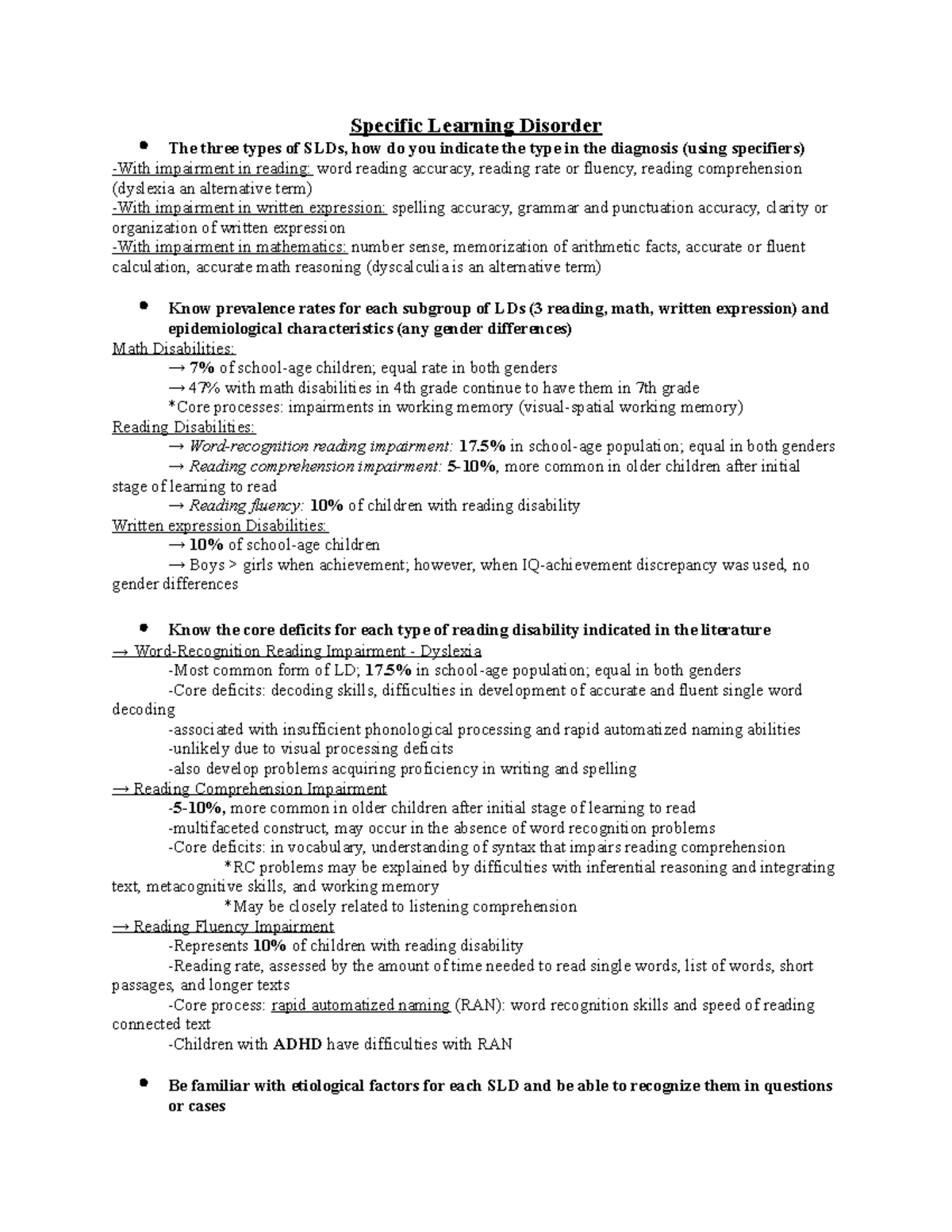 Child Psychopathology 3 - Specific Learning Disorder The three types of ...