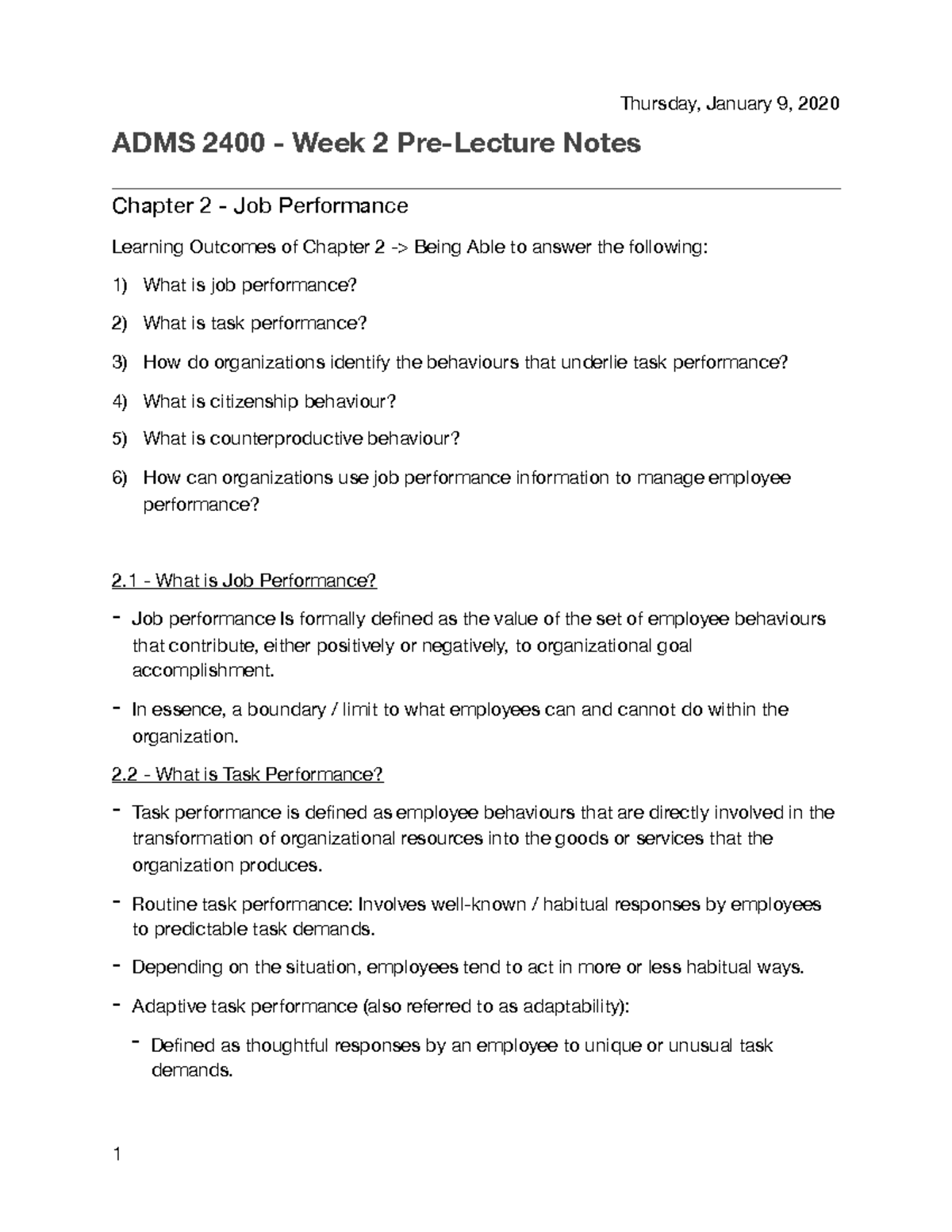 ADMS 2400 - Week 2 Pre-Lecture notes - ADMS 2400 - Week 2 Pre-Lecture ...