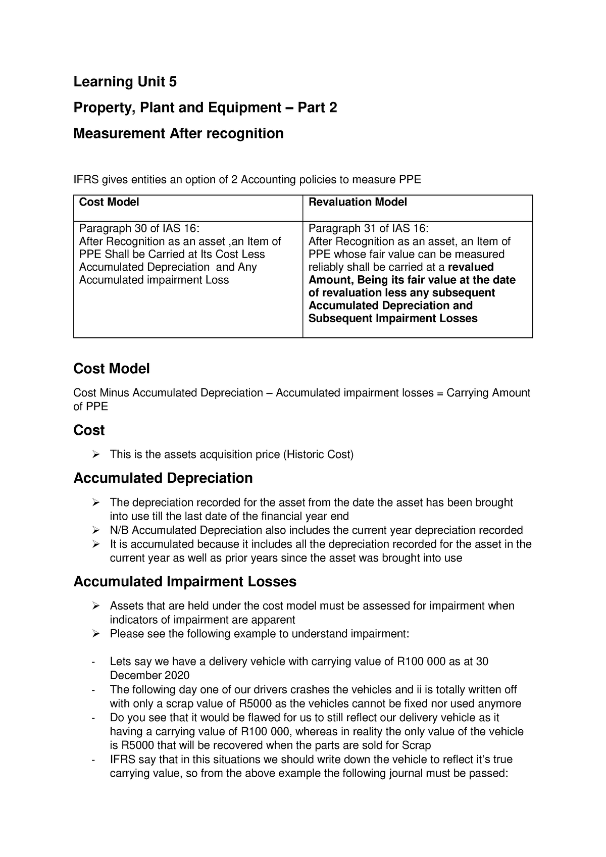 PPE - PART B - PPE Summary - Learning Unit 5 Property, Plant And ...