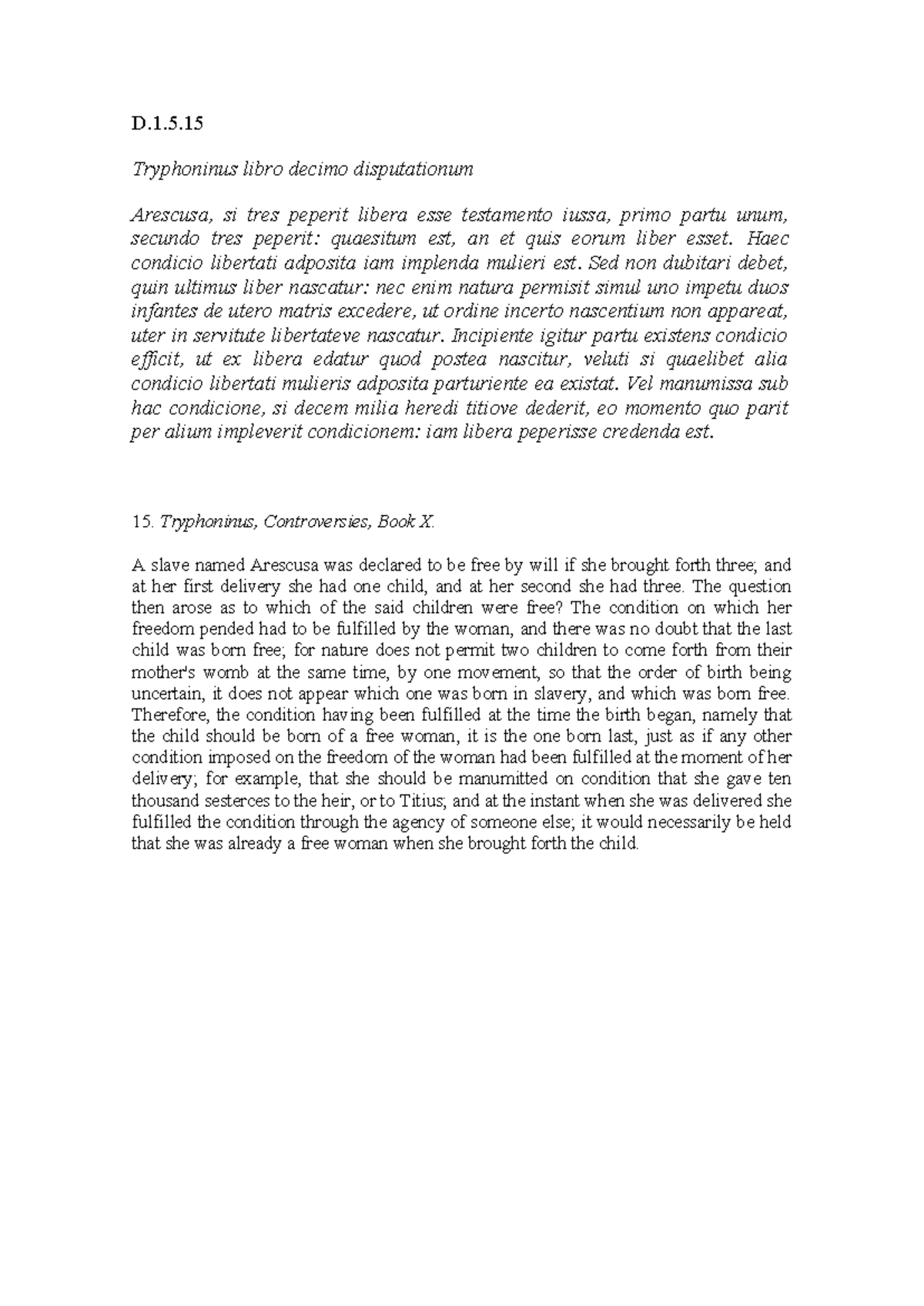 Arescusa´s case - Tagged - D.1. Tryphoninus libro decimo disputationum ...